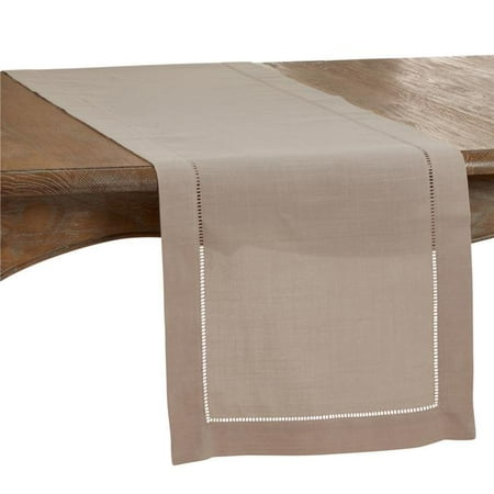 

SARO 16 x 120 in. Oblong Classic Hemstitch Border Table Runner Tan