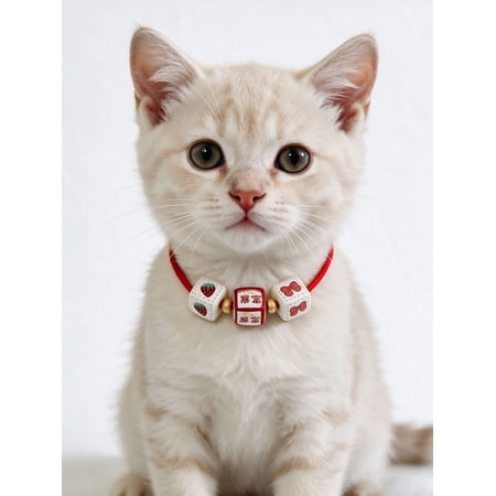 Chinese New Year Pet Collar Lucky Fortune Beaded Red Rope Necklace Traditional Blessing Adjustable Collar for Small Medium Dogs Cats Spring Festival Decor