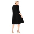 thumbnail image 3 of Women's Loose Fit 3/4 Sleeve Round Neck Jersey Knit A-Line Solid Midi Dress, 3 of 4