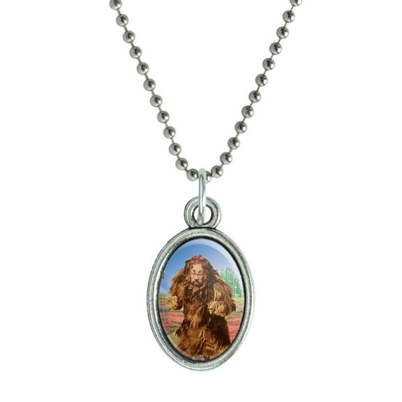 Wizard of Oz Lion Character Antiqued Oval Charm Pendant with Chain