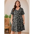 thumbnail image 6 of SHOWMALL Women's Plus Size Short Sleeve Dress with Pockets, Criss Cross V-Neck Casual T-Shirt Dress, Vintage Scroll Floral Black 1X Summer Vacation Beach Dress, 6 of 8