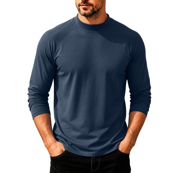 Enjoytime Mens T Shirts Mock Neck Stretch Long Sleeve Shirt Solid Fitted Lightweight Casual Fall Basic Tops