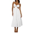 thumbnail image 1 of Kmbangi Robe Midi Cami d'Été pour Femmes Couleur Unie Spaghetti Sangle V-Cou Découpe Plage Robe Fluide, 1 of 4