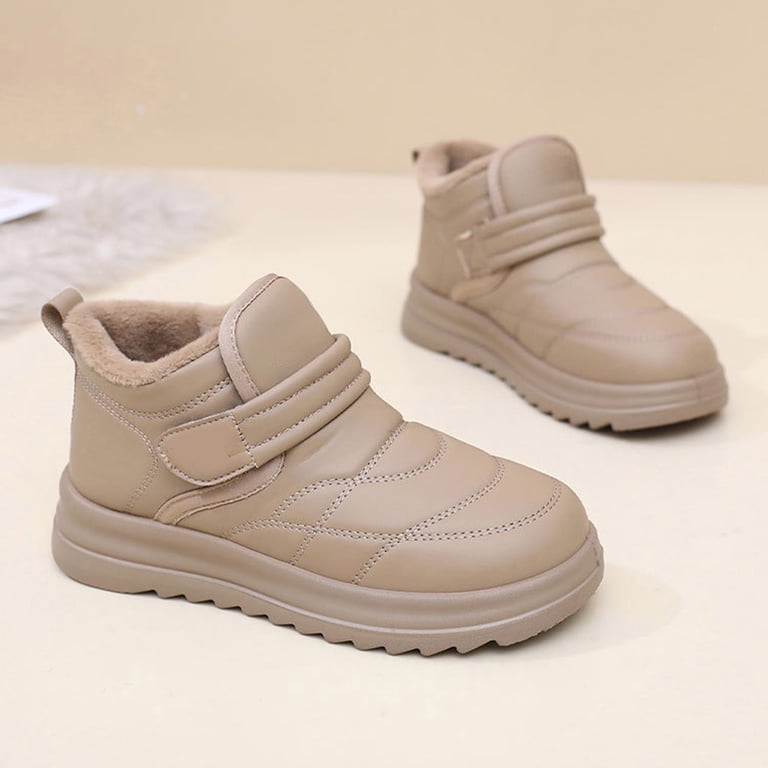 Womens Platform Snow Boots Hoop and Loop Slip on Comfy Furry 