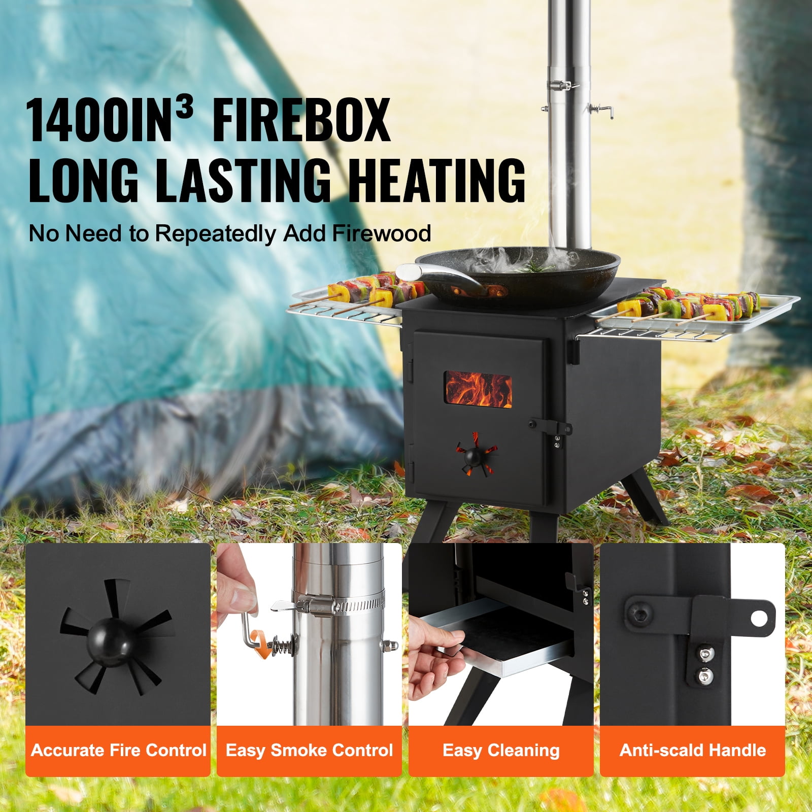 BENTISM Portable Wood Camping Stove with Exhaust Pipes