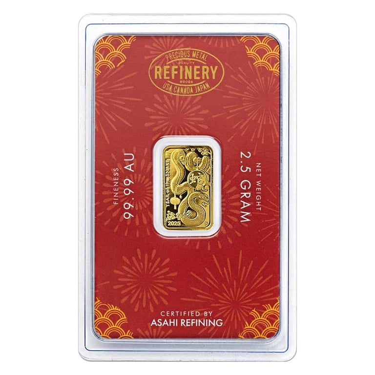 2025 2.5 Gram Asahi Lunar Snake Gold Bar .9999 Fine (in Assay