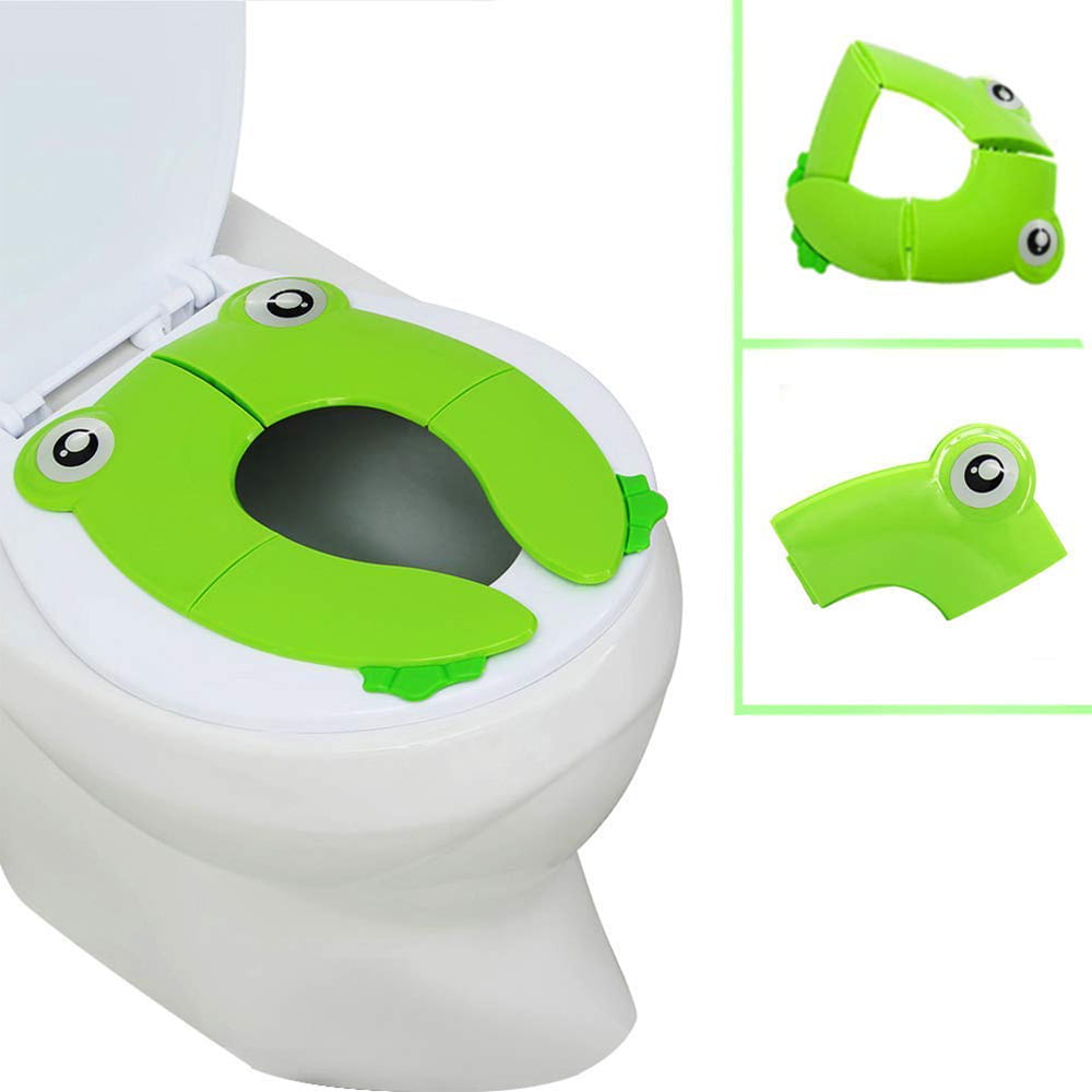 Toddler and Girls Blue Frog Upgrade Ring Toilet Training Seat Cover Travel Folding Non-Slip Pads Trainer with Carry Bag Portable Potty Training Seat for Boys Kid Baby 