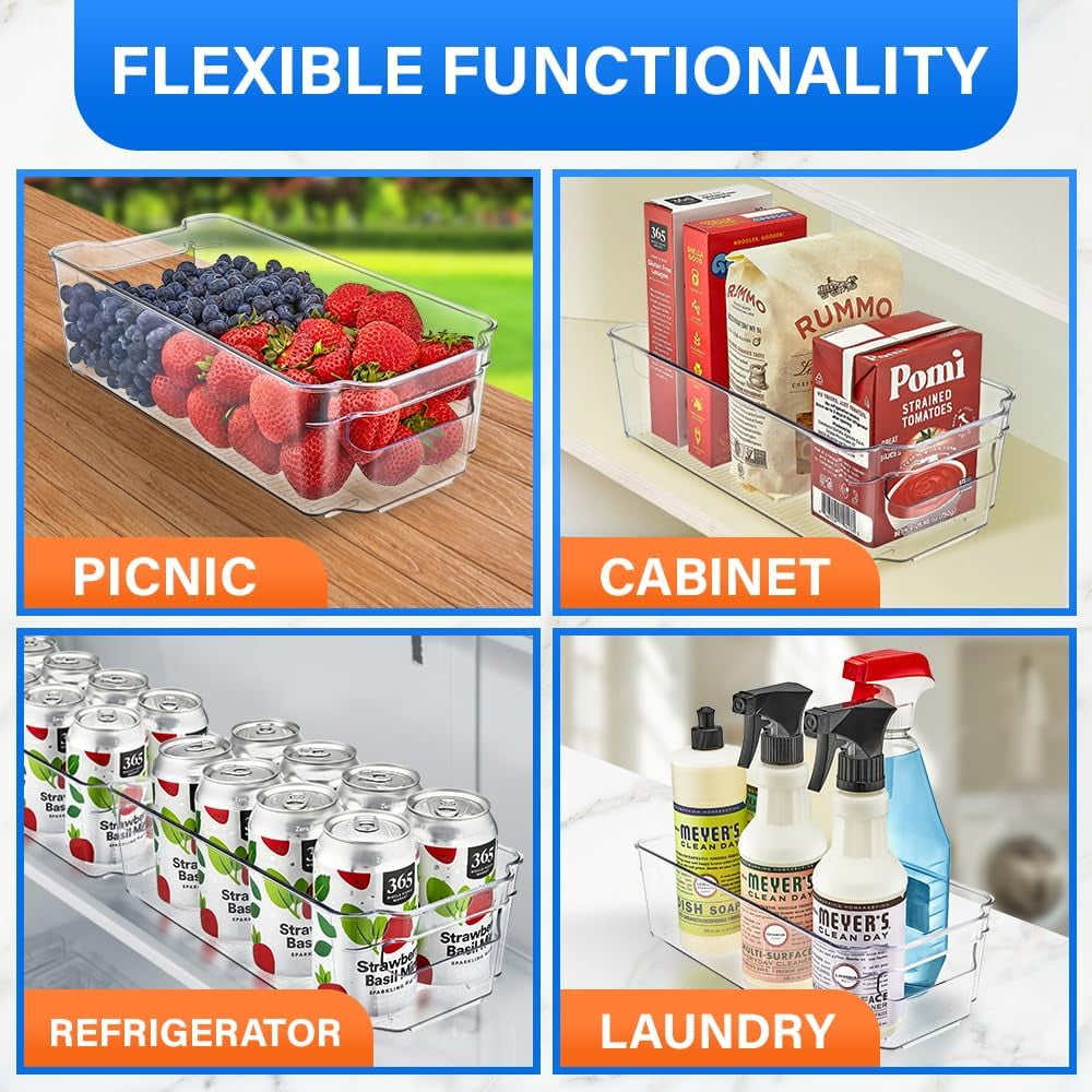 LifeMaster Stackable Fridge Organizer PET Clear Bins - Pack of 14 | Maximize Storage Space, Easy to Clean, Versatile for Fridge, Cabinet, Pantry, Countertops | Durable PET Plastic