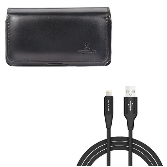 6ft USB Cable w Case Belt Clip for iPhone XR/8 PLUS/7 Plus/6S Plus/6 Plus - Charger Cord Power Wire Braided Long, Leather Swivel Holster Loops Compatible With iPhone XR/8 PLUS/7 Plus/6S Plus/6 Plus