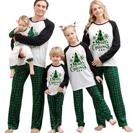 

Christmas Family Pajamas Matching Set Christmas Tree Print Tops Plaid Pants Sleepwear XMAS Jammies