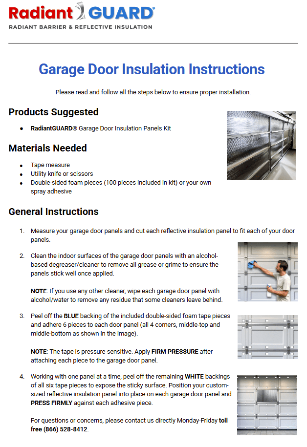 Garage Door Insulation Kit (Pre-Cut 16 Panels) Reflective Insulation Panels fit 2-Car Garage Doors 8-FT by 16-FT DIY Easy to Install Lightweight & Efficient Radiant Barrier Solution by RadiantGUARD