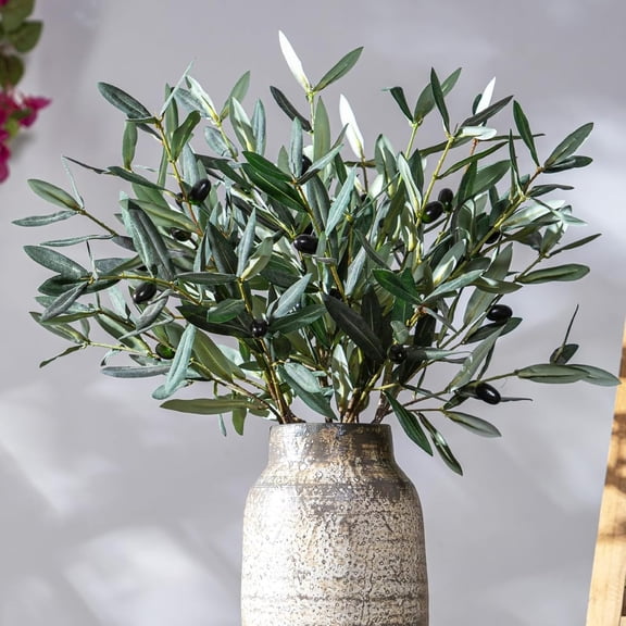 8PCS Premium Artificial Olive Branches for Vases - Realistic PU & Silk Faux Greenery Stems, 3 Sizes, Bendable Wire Stems, Low Maintenance Home/Office/Holiday Decor(No Vase