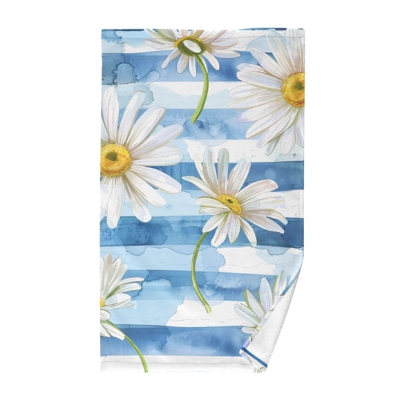 Daisy Flower on Blue Stripe Cotton Face Towels Absorbent Hand Towel Soft Bathroom Towel for Kitchen Hotel Decoration