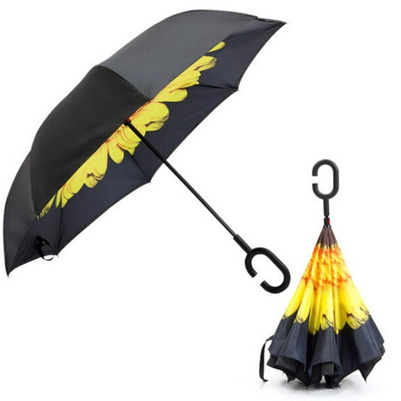 YROHGKPN C Shaped Handle Double Layer Umbrella Anti-UV Folding Inverted Upside Down Rever