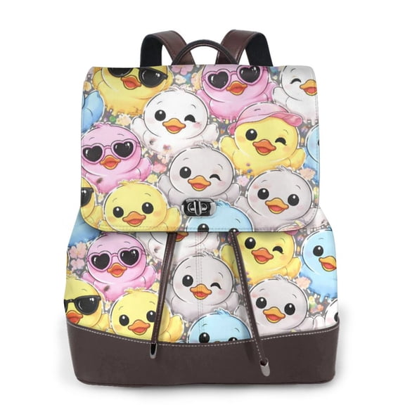 Cute Ducks Women's Leather Backpack All-Over Print Bag for Work and Travel
