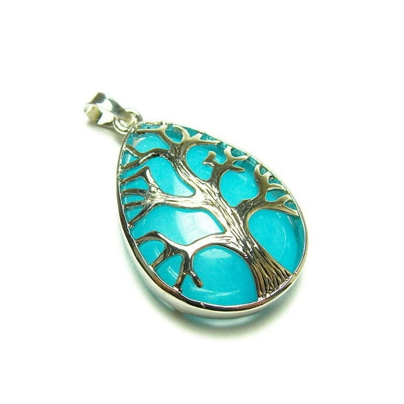 25x35mm Blue Agate Tree Of Life Teardrop Pendant For Jewelry Making