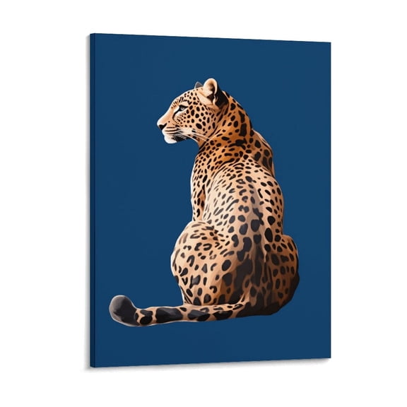 Potopok Navy Blue Leopard Framed Canvas Wall Art, Cheetah Animal Prints Trendy Posters for Dormitory Bedroom Decor 12x16 Inch
