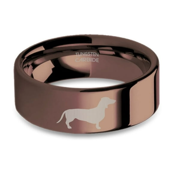 Dachshund Sausage Dog Engraved Espresso Brown Polished Tungsten Ring, 8mm, Size 15