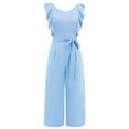 thumbnail image 4 of Gaecuw Dressy Jumpsuits for Women Sleeveless Cold Shoulder Backless Overall Square Neck Band Collar Solid Onesie Ruffle Peplum One Piece Outfits Casual Long Pants Wide Leg Summer Romper Calf Length, 4 of 5
