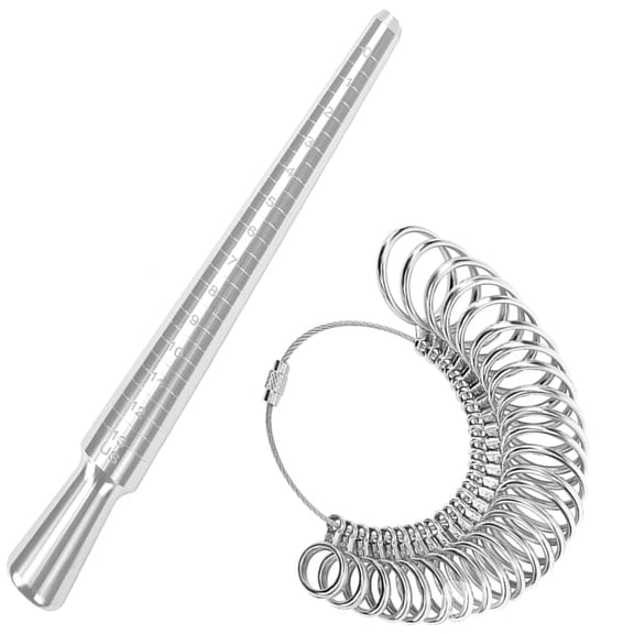 2pcs Ring Size Measuring Tool Set Metal Ring Gauges for Ring Measuring, Integrated Tapered Solid Ring Mandrel Measuring Tool for Ring Repair and Sizing, Jewelry Size Measurement