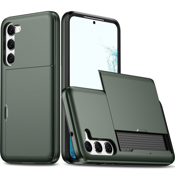JTCASES for Samsung Galaxy S21 FE Case with Hidden Card Slot[Up to 2] Shockproof Silicone Bumper Rugged Cover Drop Resistant Slim Hybird for Samsung Galaxy S21 FE Anti-scratch, Armygreen