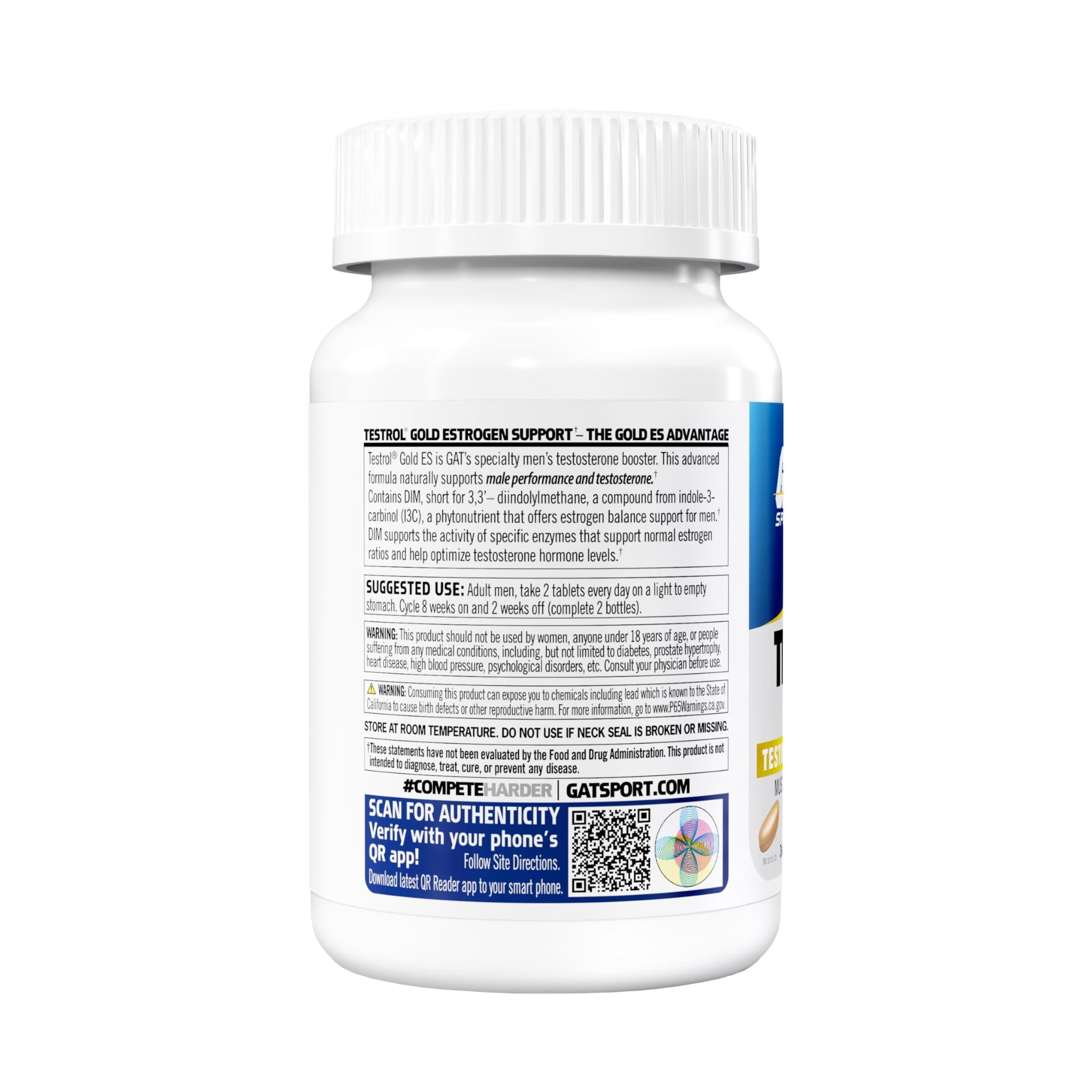 GAT SPORT Testrol Gold ES with Shilajit, Tribulus, DIM, Zinc, Longjack, Fenugreek, Saw Palmetto, Estrogen Balance, 60 Tablets