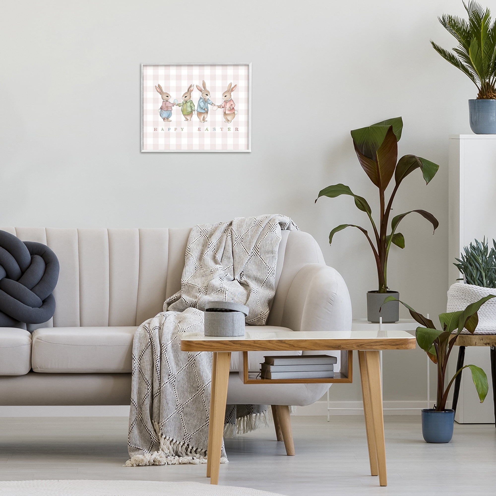 Stupell Industries Easter Bunnies Pink Gingham White Framed Giclee Art, design by Leah Straatsma