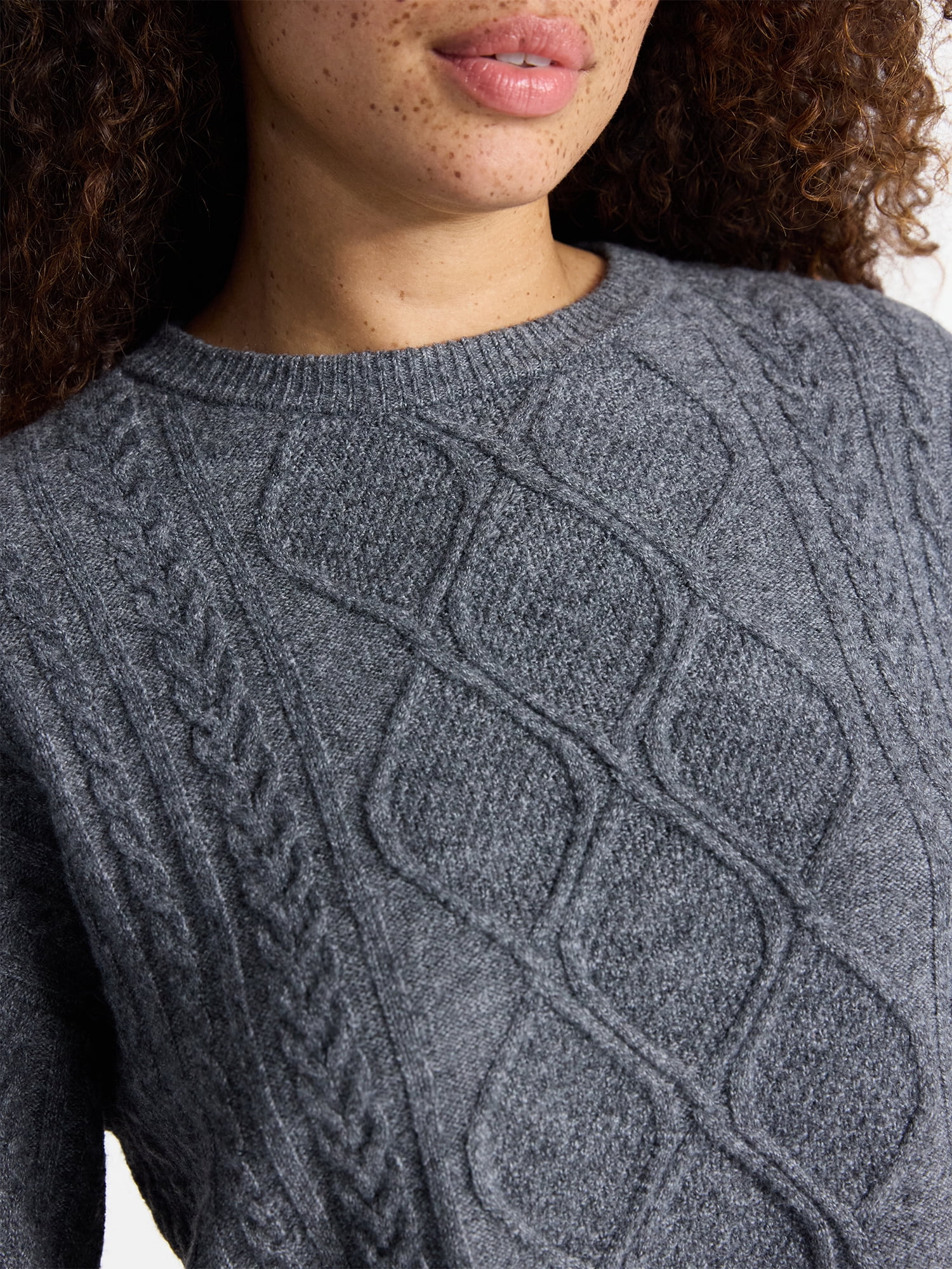 No Boundaries Cable Knit Pullover Sweater, Lightweight, Women’s