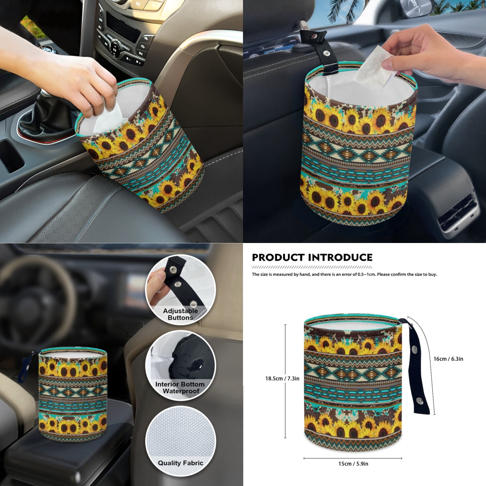 Yuyamidu Sunflower Car Seat Cover Full Set of 14 Green Aztec Steering Wheel Cover Seat Belt Covers Car Center Control Cover Gabage Bag Rearview Mirror Cover Handbrake Cover Set Coasters