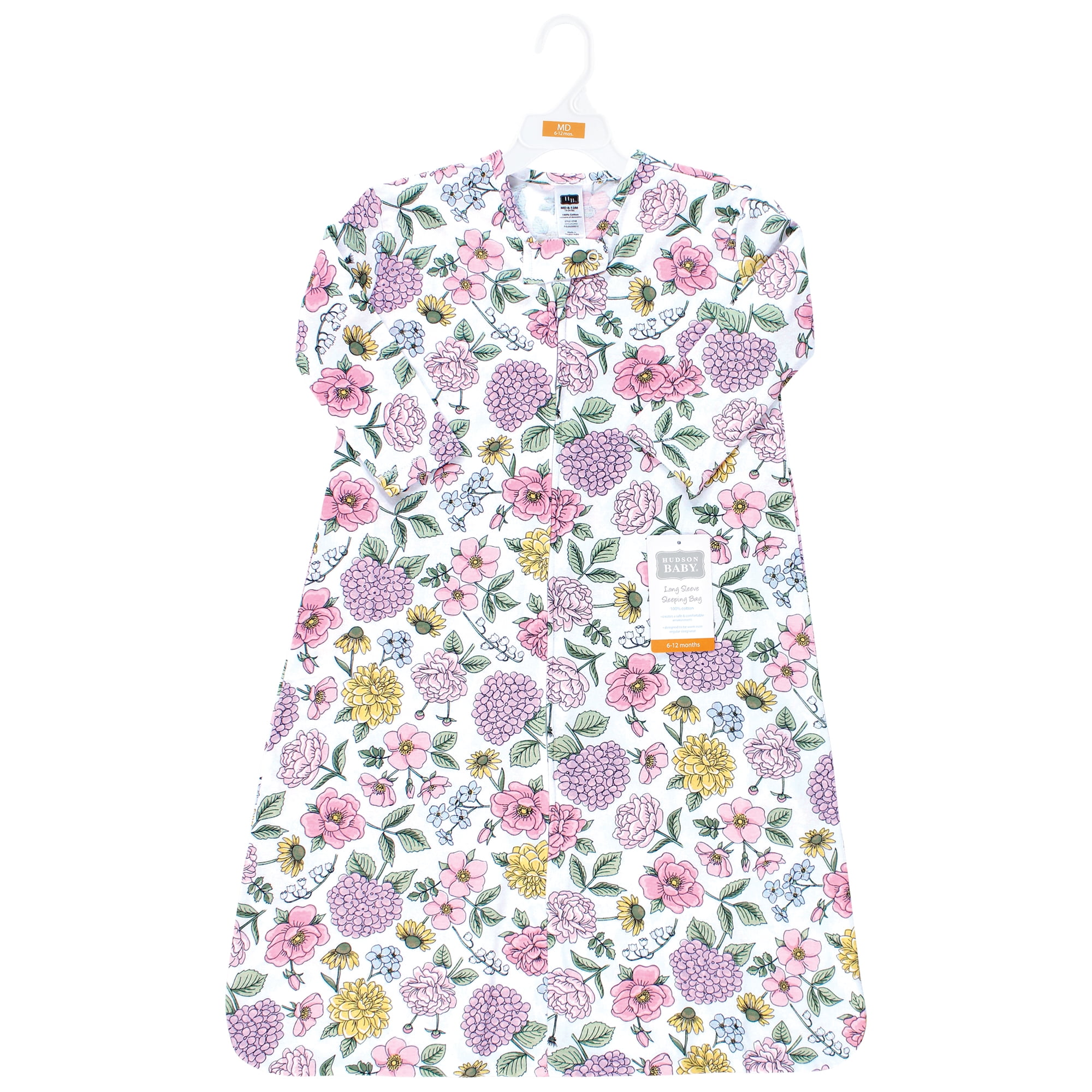 Hudson Baby Infant Girl Long Sleeve Cotton Jersey Sleeping Bag, Vintage Blossom, 12-18 Months