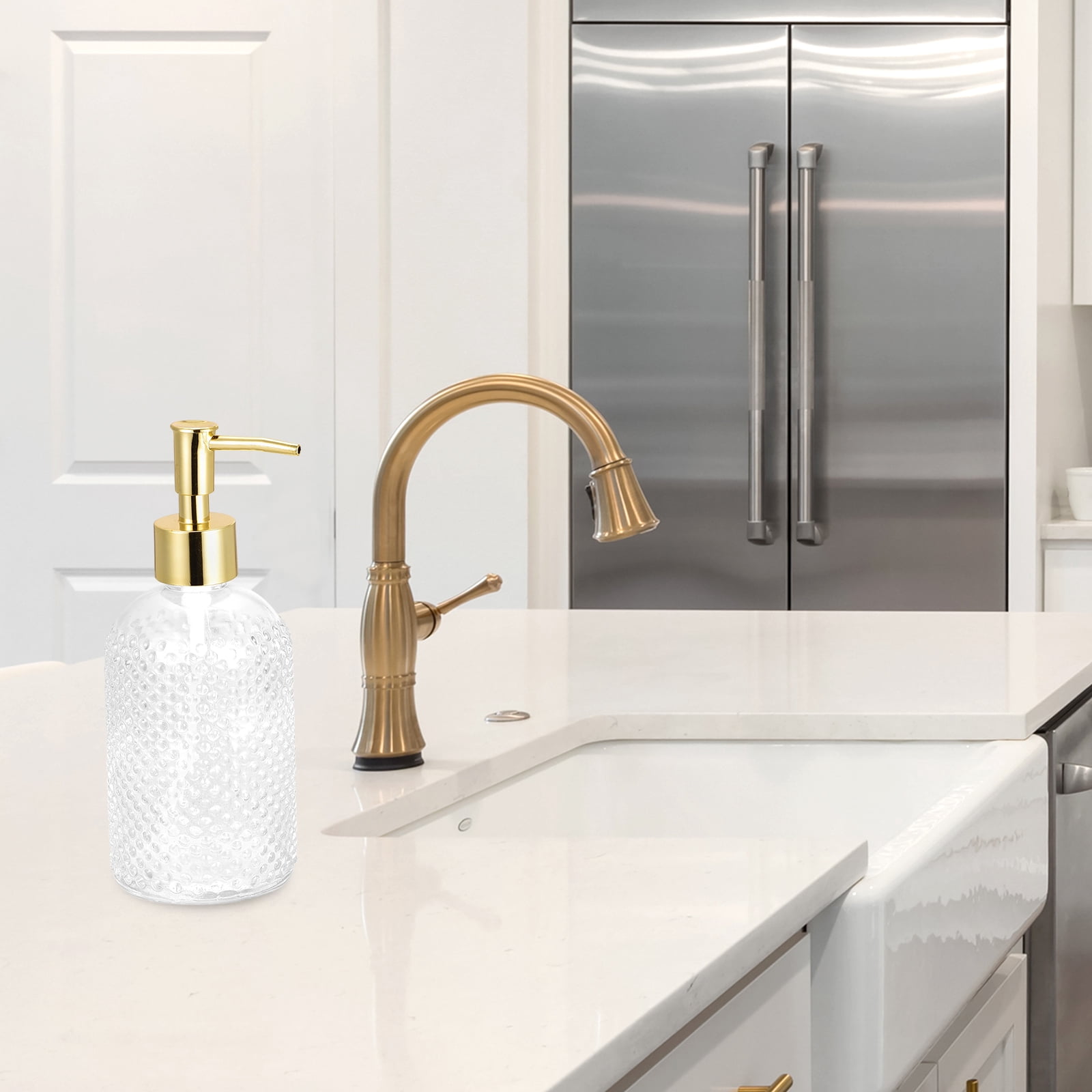 Unique Bargains Soap Dispensers Set Glass Dish Hand Soap Dispenser with Pump Golden