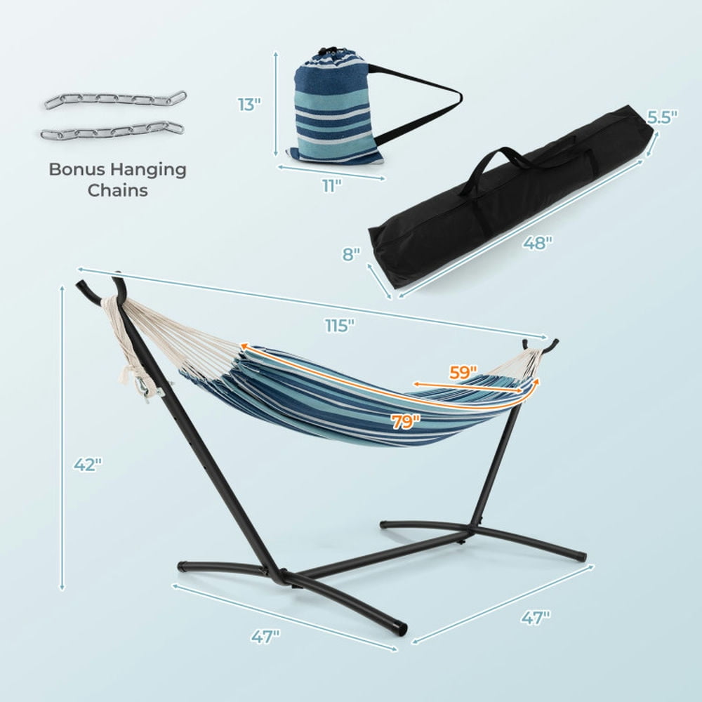 Spaco Portable 2-Person Double Hammock Set with 6-Level Adjustable Height, Hammock Set with Stand and Carrying Cases for Indoor and Outdoor, Blue