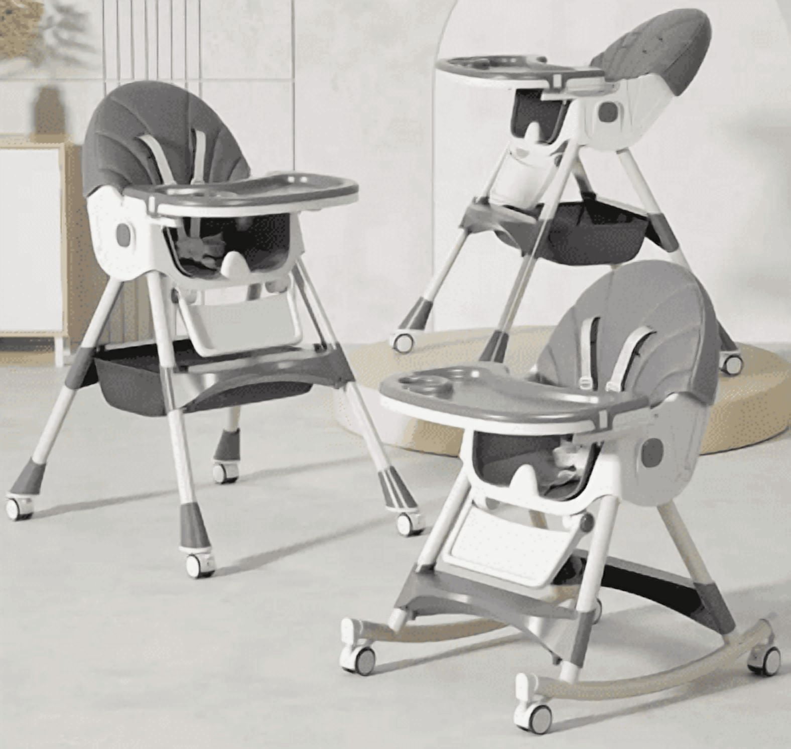 Cochildor 6 in 1 Foldable Baby High Chair, Convertible High Chair, Infant Highchair, Toddlers Booster & Convenient for Travel, Gray