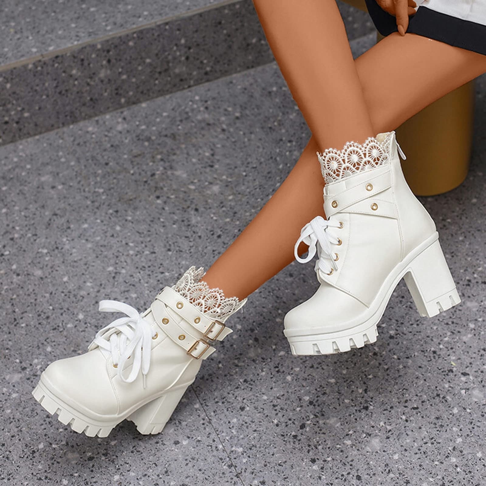 High heel boots with laces hot sale