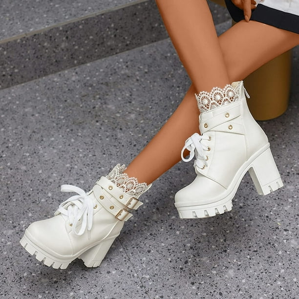 Lace up top white booties