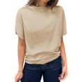 thumbnail image 4 of Short Sleeved Solid Color Women Casual Crew Neck Short Sleeve Knit Sweater Tops, 4 of 6