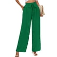 thumbnail image 1 of Chiclily Pantalones anchos para mujer con bolsillos, cintura alta, cinturón suelto, pantalones casuales fluidos, talla mediana de EE. UU. en negro,I1-Green,M, 1 of 7