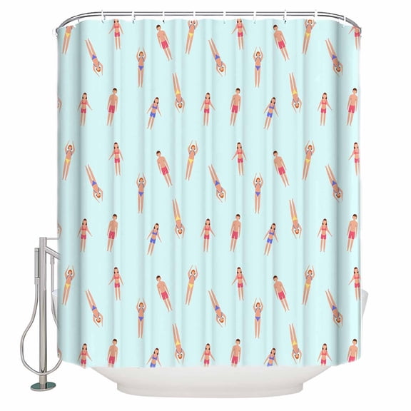 Summer Swimmers Bathroom Shower Curtains with 12 Hooks Polyester Waterproof Shower Curtain for Stalls and Bathtubs Cartoon Swimming Girls Boys Sports Decorative Bathroom Privacy Curtain 72x78 Inches