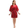 thumbnail image 2 of Defitshape Women's Satin Robe Sexy Short Silk Bath Robe Soft Comfy Lightweight Short Sleeve Sleeping Bathrobe Thin Summer Kimono Robe Wedding Party Bride Bridesmaid Sleepwear Amaranth Medium, 2 of 4