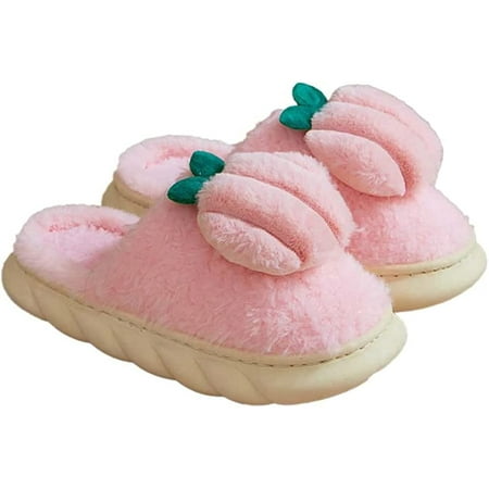 

PIKADINGNIS Women Soft Cozy Fluffy Fur House Shoes Trendy Cute Peach Slippers Men Indoor Shoes