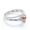 thumbnail image 2 of Gorgeous Minimalist 1.75 Carat Pear Cut Morganite And Diamond Moissanite Unique Engagement Ring, Affordable Wedding Ring, One Matching Band in 10k Solid White Gold Gift For Her Love, Bridal Ring Set, 2 of 3
