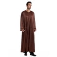 thumbnail image 2 of Ceisia Men's Long Sleeve Solid Color Satin Robe Loose Fit Full Length Thobe with Embroidery for Ramadan Coffee L Gifts, 2 of 9