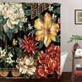 thumbnail image 4 of Black Floral Shower Curtain Unique Colorful Bohemian Mandala Beautiful Flower Leaves Shower Curtain for Bathroom Mid Century Morden Boho Aesthetic Shower Curtain Sets with Hooks 69x72inch, 4 of 4
