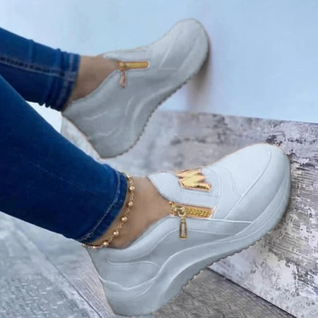 

Women s Fashion Casual Comfortable Wedges Zipper Sneaker Running Shoes