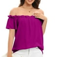 thumbnail image 2 of Virmaxy Womens Blouses Long Sleeve Shirt Women Casual Fashion Solid Color Button T-Shirt Long Sleeves One Shoulder Top Blouse Tops Purple-1 XXL, 2 of 6