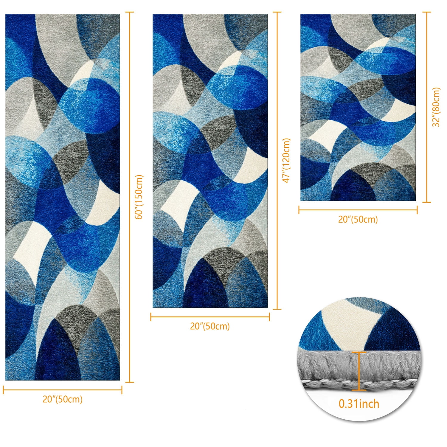 3 Piece Kitchen Rug Set, Abstract Pattern Kitchen Hallway Rug, Soft And Comfortable, Suitable For Sinks, Floors, Entrances, Hallways And Bathrooms