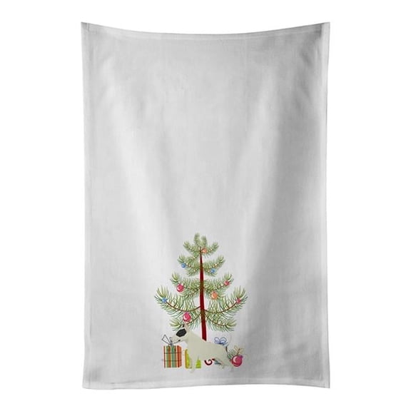 Carolines Treasures CK3527WTKT 28 x 19 in. Unisex Black & White Bull Terrier Christmas Tree White Dish Towels Kitchen Towel - Set of 2