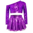 thumbnail image 2 of iiniim Girls Sparkly Latin Hip Hop Jazz Dance Outfit Long Sleeve Sequin Crop Top with Metallic Tutu Skirt Purple 14, 2 of 7