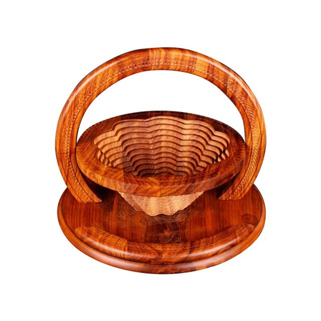 Handmade Wooden Carved Serving Tray for Fruits Bread Foldable Snack Dish