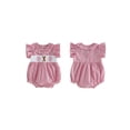 thumbnail image 2 of BemeyourBBs Newborn Baby Girls Baseball Outfit Smocked Bubble Romper Ruffle Fly Sleeve Crew Neck Stripes Embroidery Baseball Infant Bodysuit Cute Infant Girl Summer Clothes, 2 of 9